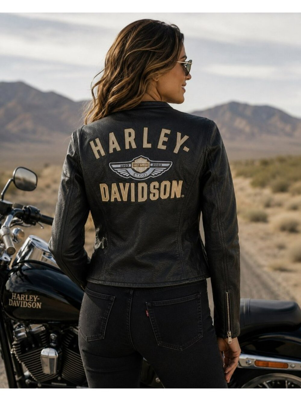 Harley-Davidson 100th Anniversary Genuine Leather Moto Jacket Womens Small Black